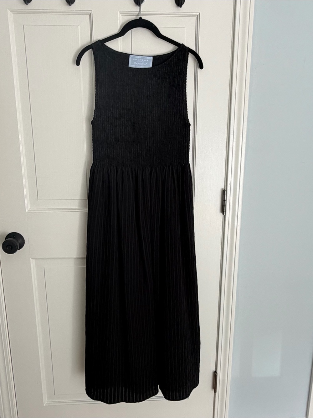 Hill House Cosima Nap Dress in Black Tonal Seersucker sz S